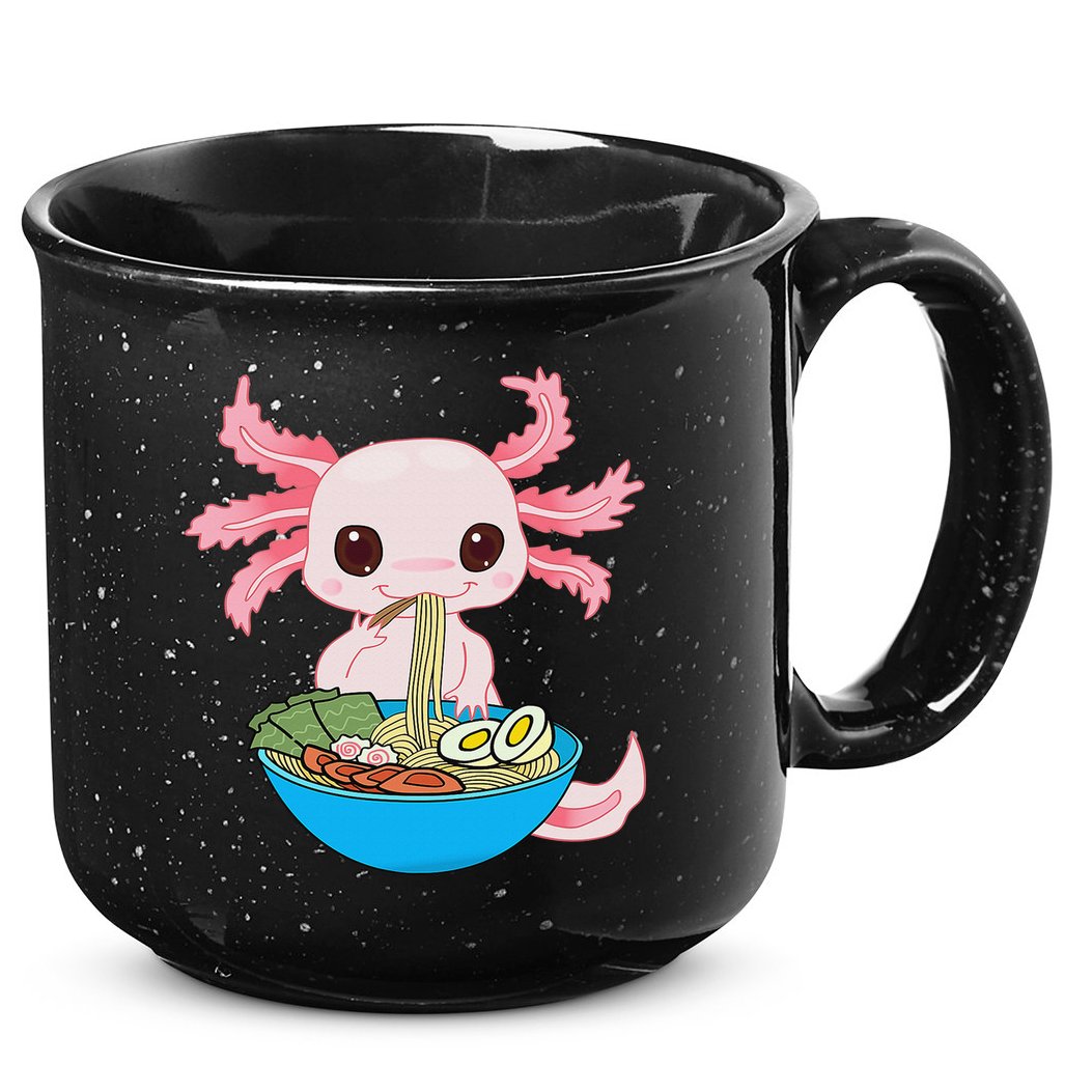 Kawaii Axolotl Eating Ra Noodles Anime  15oz Campfire Ceramic Mug