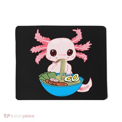 Kawaii Axolotl Eating Ra Noodles Anime  Mousepad