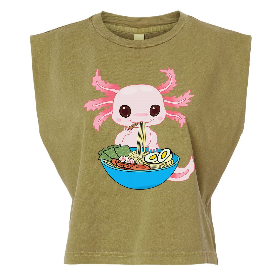 Kawaii Axolotl Eating Ra Noodles Anime  Garment-Dyed Women's Muscle Tee