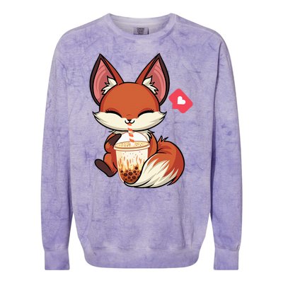 Kawaii Anime Fox Drinking Boba Bubble Tea Japanese Gift Girl Colorblast Crewneck Sweatshirt