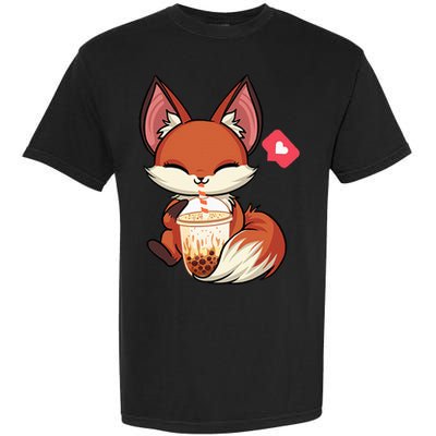 Kawaii Anime Fox Drinking Boba Bubble Tea Japanese Gift Girl Garment-Dyed Heavyweight T-Shirt