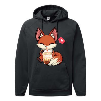 Kawaii Anime Fox Drinking Boba Bubble Tea Japanese Gift Girl Performance Fleece Hoodie