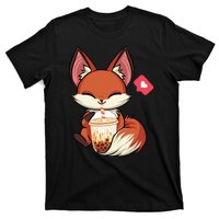 Kawaii Anime Fox Drinking Boba Bubble Tea Japanese Gift Girl T-Shirt