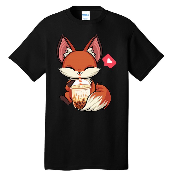 Kawaii Anime Fox Drinking Boba Bubble Tea Japanese Gift Girl Tall T-Shirt