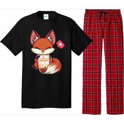 Kawaii Anime Fox Drinking Boba Bubble Tea Japanese Gift Girl Pajama Set