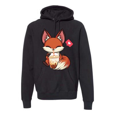 Kawaii Anime Fox Drinking Boba Bubble Tea Japanese Gift Girl Premium Hoodie