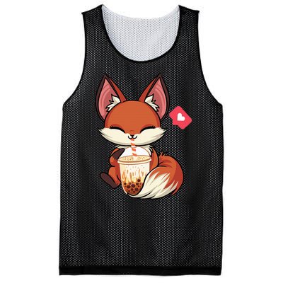 Kawaii Anime Fox Drinking Boba Bubble Tea Japanese Gift Girl Mesh Reversible Basketball Jersey Tank