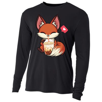 Kawaii Anime Fox Drinking Boba Bubble Tea Japanese Gift Girl Cooling Performance Long Sleeve Crew