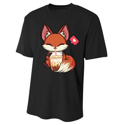 Kawaii Anime Fox Drinking Boba Bubble Tea Japanese Gift Girl Performance Sprint T-Shirt