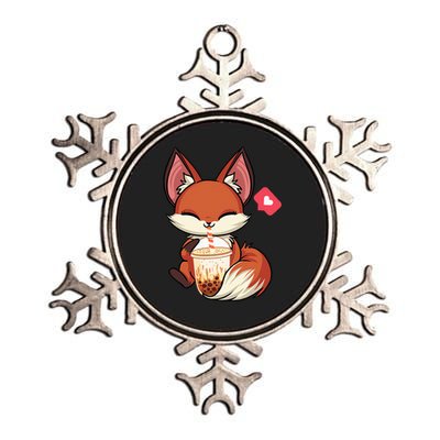 Kawaii Anime Fox Drinking Boba Bubble Tea Japanese Gift Girl Metallic Star Ornament