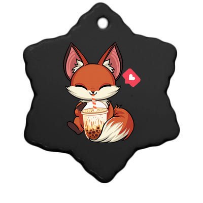 Kawaii Anime Fox Drinking Boba Bubble Tea Japanese Gift Girl Ceramic Star Ornament