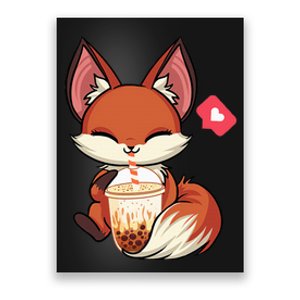 Kawaii Anime Fox Drinking Boba Bubble Tea Japanese Gift Girl Poster