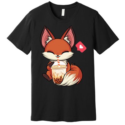 Kawaii Anime Fox Drinking Boba Bubble Tea Japanese Gift Girl Premium T-Shirt