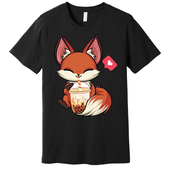 Kawaii Anime Fox Drinking Boba Bubble Tea Japanese Gift Girl Premium T-Shirt