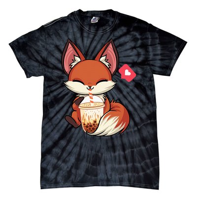 Kawaii Anime Fox Drinking Boba Bubble Tea Japanese Gift Girl Tie-Dye T-Shirt