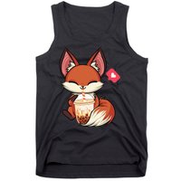 Kawaii Anime Fox Drinking Boba Bubble Tea Japanese Gift Girl Tank Top