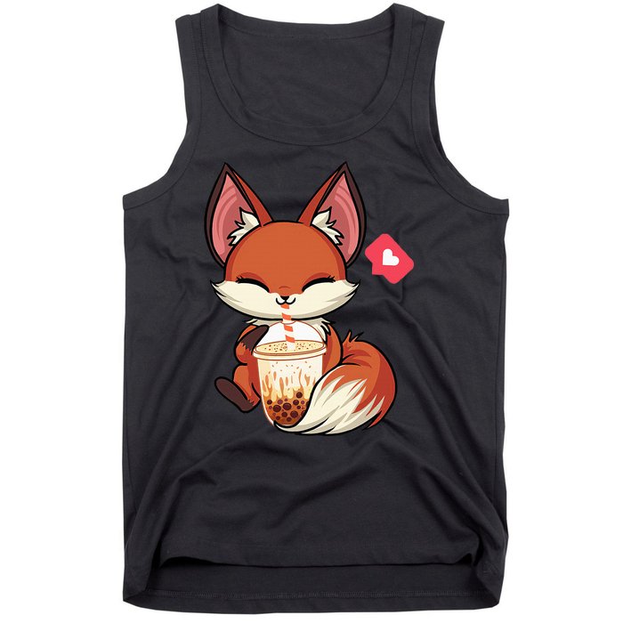 Kawaii Anime Fox Drinking Boba Bubble Tea Japanese Gift Girl Tank Top