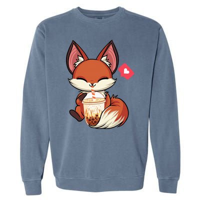 Kawaii Anime Fox Drinking Boba Bubble Tea Japanese Gift Girl Garment-Dyed Sweatshirt