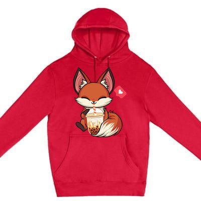 Kawaii Anime Fox Drinking Boba Bubble Tea Japanese Gift Girl Premium Pullover Hoodie