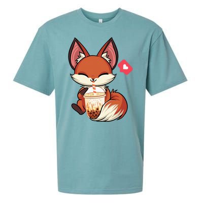 Kawaii Anime Fox Drinking Boba Bubble Tea Japanese Gift Girl Sueded Cloud Jersey T-Shirt