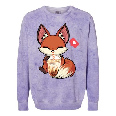 Kawaii Anime Fox Drinking Boba Bubble Tea Japanese Gift Colorblast Crewneck Sweatshirt