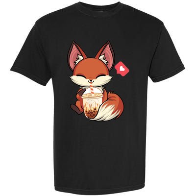 Kawaii Anime Fox Drinking Boba Bubble Tea Japanese Gift Garment-Dyed Heavyweight T-Shirt