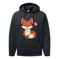 Kawaii Anime Fox Drinking Boba Bubble Tea Japanese Gift Performance Fleece Hoodie