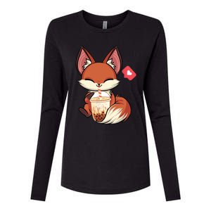 Kawaii Anime Fox Drinking Boba Bubble Tea Japanese Gift Womens Cotton Relaxed Long Sleeve T-Shirt