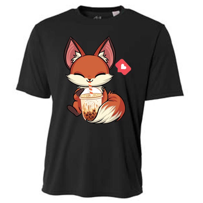 Kawaii Anime Fox Drinking Boba Bubble Tea Japanese Gift Cooling Performance Crew T-Shirt