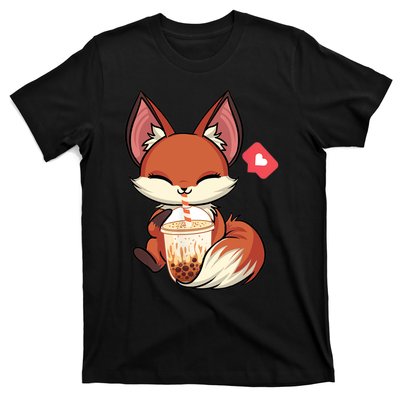 Kawaii Anime Fox Drinking Boba Bubble Tea Japanese Gift T-Shirt