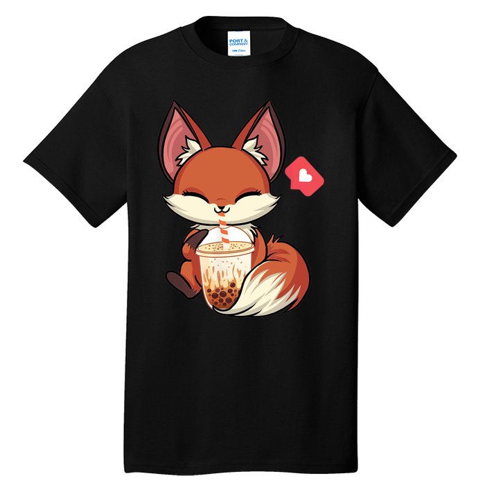 Kawaii Anime Fox Drinking Boba Bubble Tea Japanese Gift Tall T-Shirt