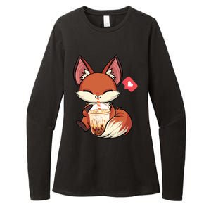 Kawaii Anime Fox Drinking Boba Bubble Tea Japanese Gift Womens CVC Long Sleeve Shirt