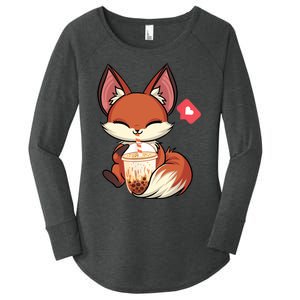 Kawaii Anime Fox Drinking Boba Bubble Tea Japanese Gift Women's Perfect Tri Tunic Long Sleeve Shirt