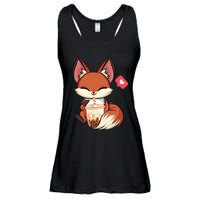 Kawaii Anime Fox Drinking Boba Bubble Tea Japanese Gift Ladies Essential Flowy Tank