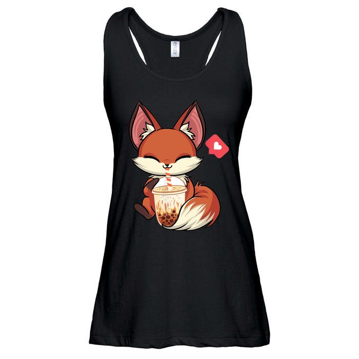 Kawaii Anime Fox Drinking Boba Bubble Tea Japanese Gift Ladies Essential Flowy Tank