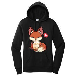 Kawaii Anime Fox Drinking Boba Bubble Tea Japanese Gift Women's Pullover Hoodie