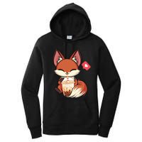 Kawaii Anime Fox Drinking Boba Bubble Tea Japanese Gift Women's Pullover Hoodie