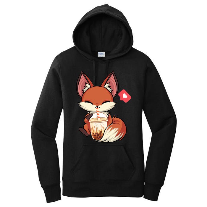 Kawaii Anime Fox Drinking Boba Bubble Tea Japanese Gift Women's Pullover Hoodie