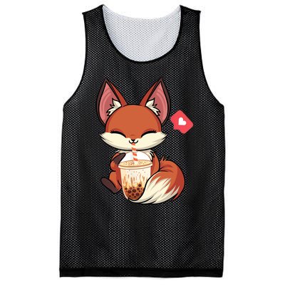 Kawaii Anime Fox Drinking Boba Bubble Tea Japanese Gift Mesh Reversible Basketball Jersey Tank