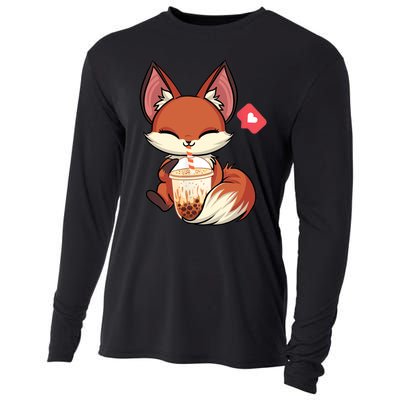 Kawaii Anime Fox Drinking Boba Bubble Tea Japanese Gift Cooling Performance Long Sleeve Crew