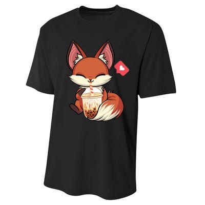 Kawaii Anime Fox Drinking Boba Bubble Tea Japanese Gift Performance Sprint T-Shirt