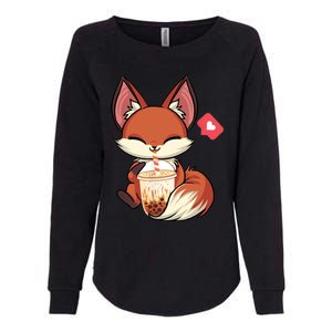 Kawaii Anime Fox Drinking Boba Bubble Tea Japanese Gift Womens California Wash Sweatshirt