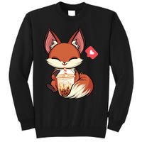 Kawaii Anime Fox Drinking Boba Bubble Tea Japanese Gift Tall Sweatshirt