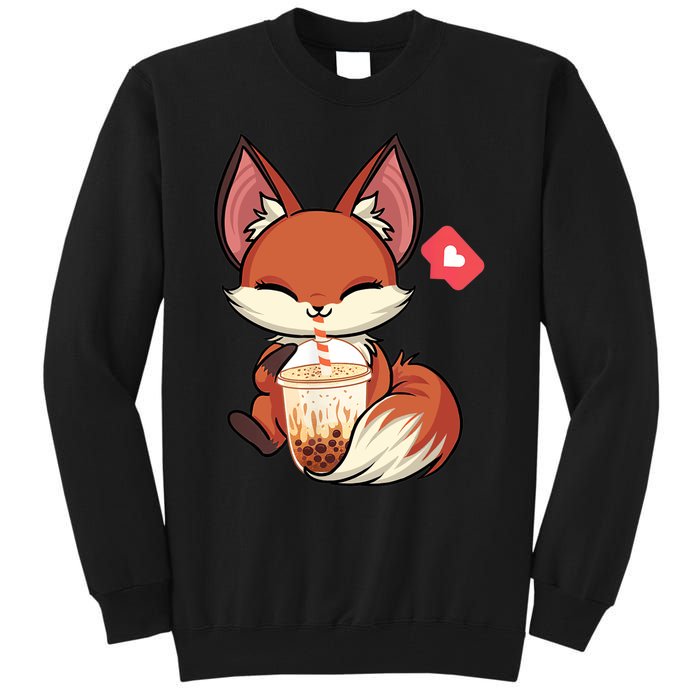 Kawaii Anime Fox Drinking Boba Bubble Tea Japanese Gift Tall Sweatshirt