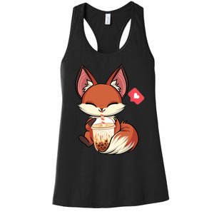 Kawaii Anime Fox Drinking Boba Bubble Tea Japanese Gift Women's Racerback Tank