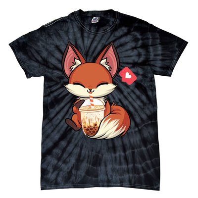 Kawaii Anime Fox Drinking Boba Bubble Tea Japanese Gift Tie-Dye T-Shirt