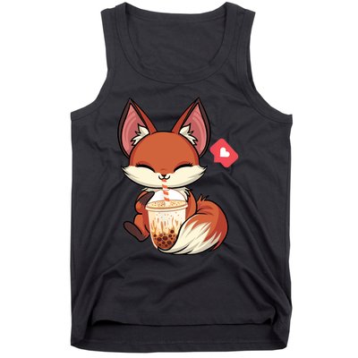 Kawaii Anime Fox Drinking Boba Bubble Tea Japanese Gift Tank Top