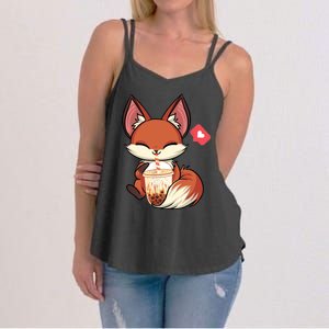 Kawaii Anime Fox Drinking Boba Bubble Tea Japanese Gift Women's Strappy Tank