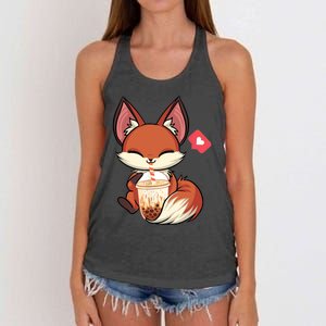 Kawaii Anime Fox Drinking Boba Bubble Tea Japanese Gift Women's Knotted Racerback Tank