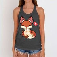 Kawaii Anime Fox Drinking Boba Bubble Tea Japanese Gift Women's Knotted Racerback Tank